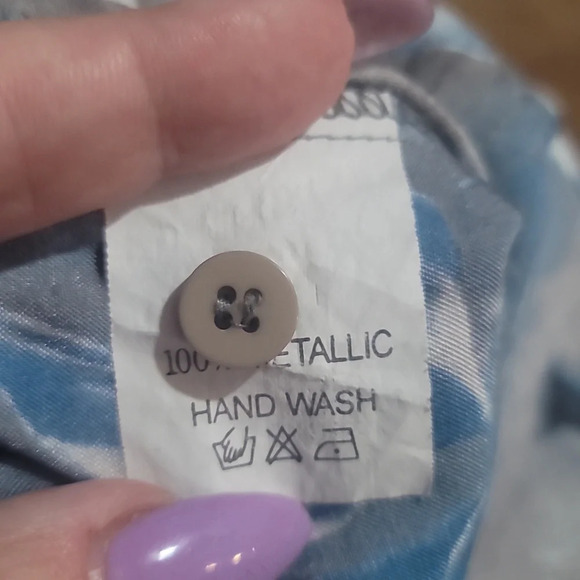 VINTAGE WANKO blue Grey shimmering floral button up 3/4 sleeve top blouse 36 - Picture 5 of 5